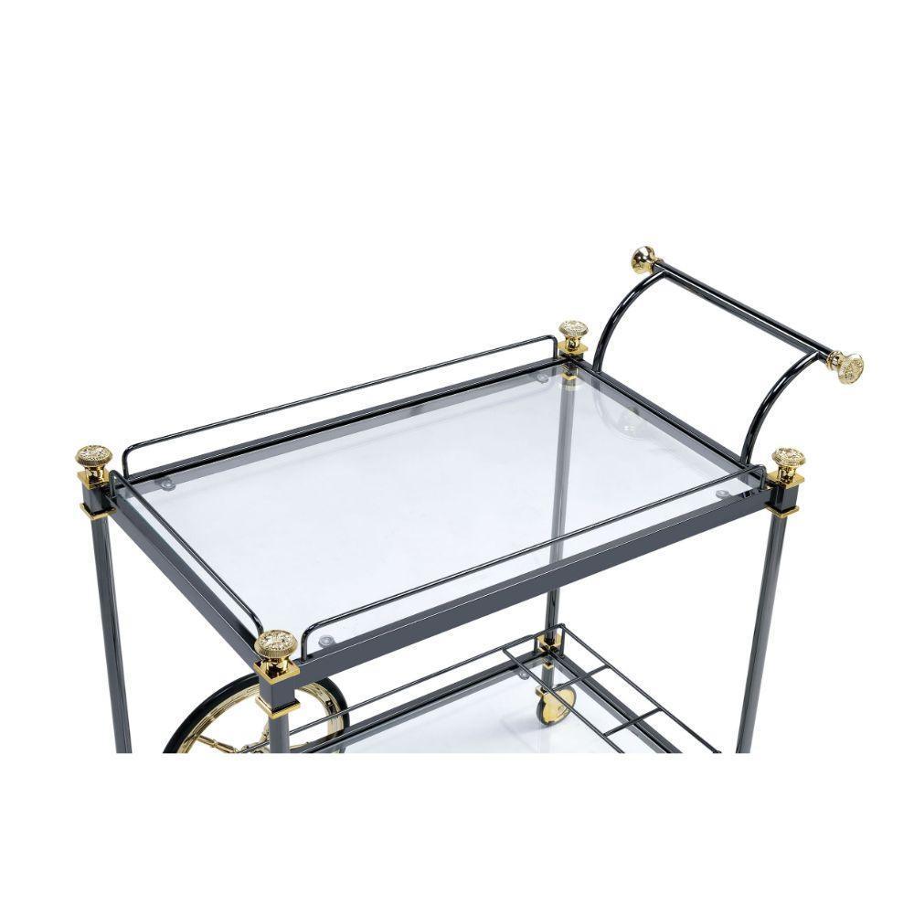 ACME Cyrus Serving Cart, Black/Gold & Clear Glass FredCo