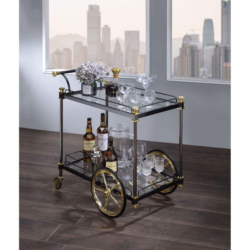 ACME Cyrus Serving Cart, Black/Gold & Clear Glass FredCo