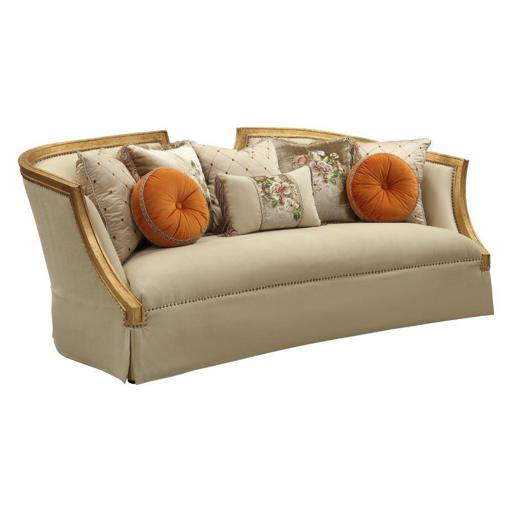 ACME Daesha Sofa w/8 Pillows, Tan Flannel & Antique Gold FredCo