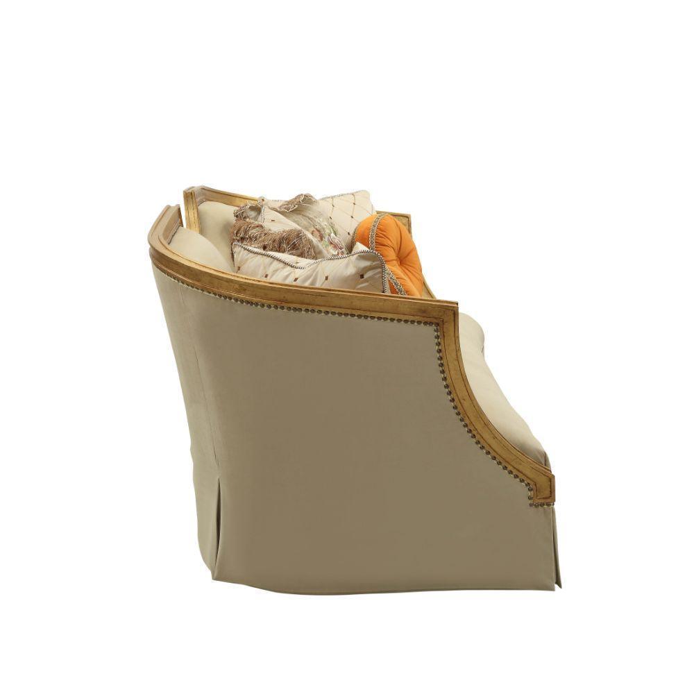 ACME Daesha Sofa w/8 Pillows, Tan Flannel & Antique Gold FredCo