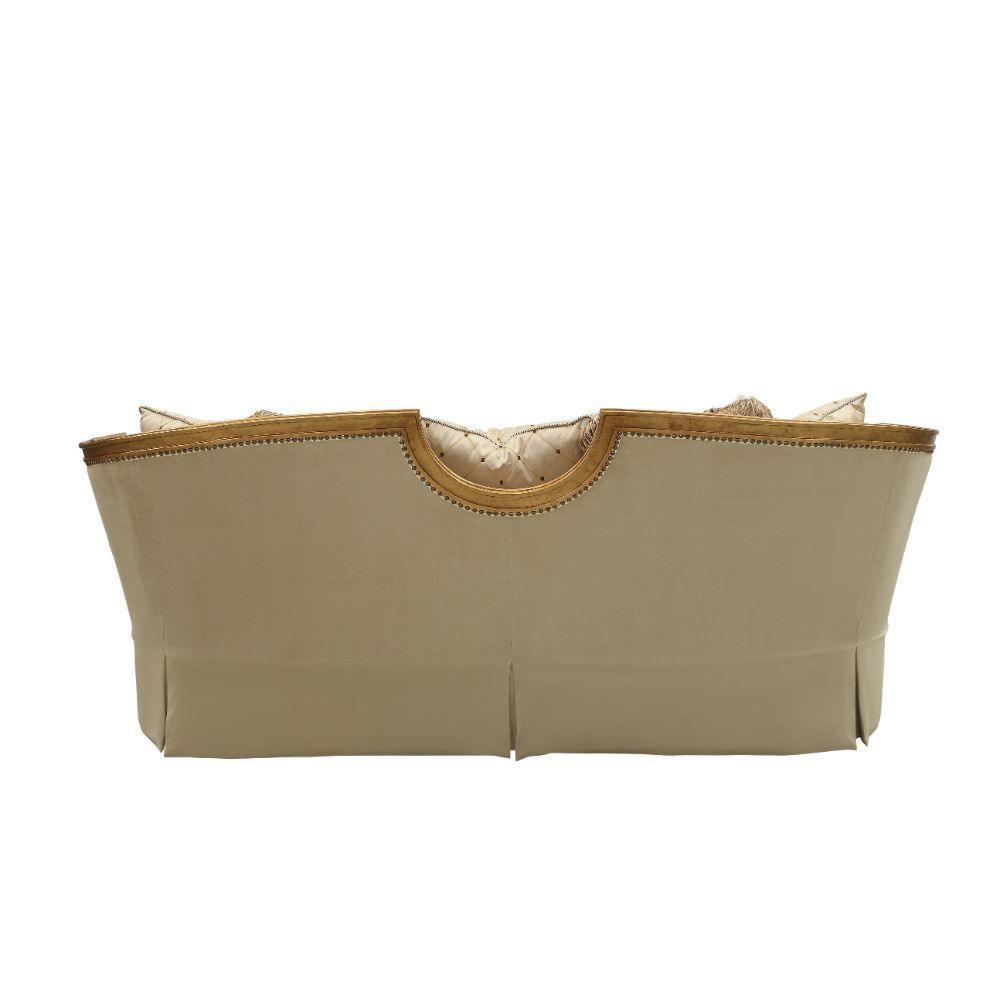 ACME Daesha Sofa w/8 Pillows, Tan Flannel & Antique Gold FredCo