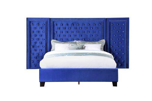ACME Damazy Eastern King Bed, Blue Velvet FredCo