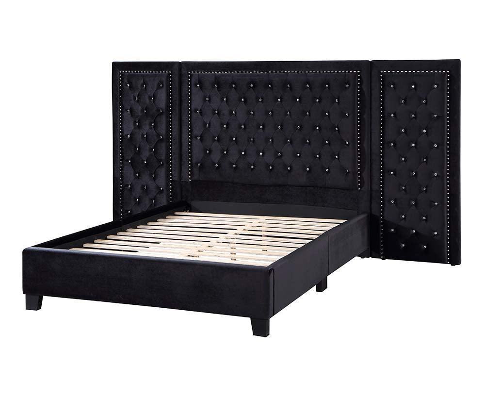 ACME Damazy Queen Bed, Black Velvet FredCo