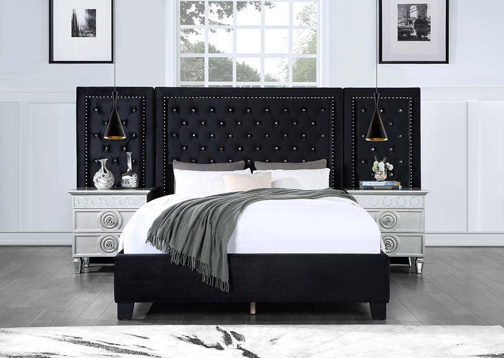 ACME Damazy Queen Bed, Black Velvet FredCo