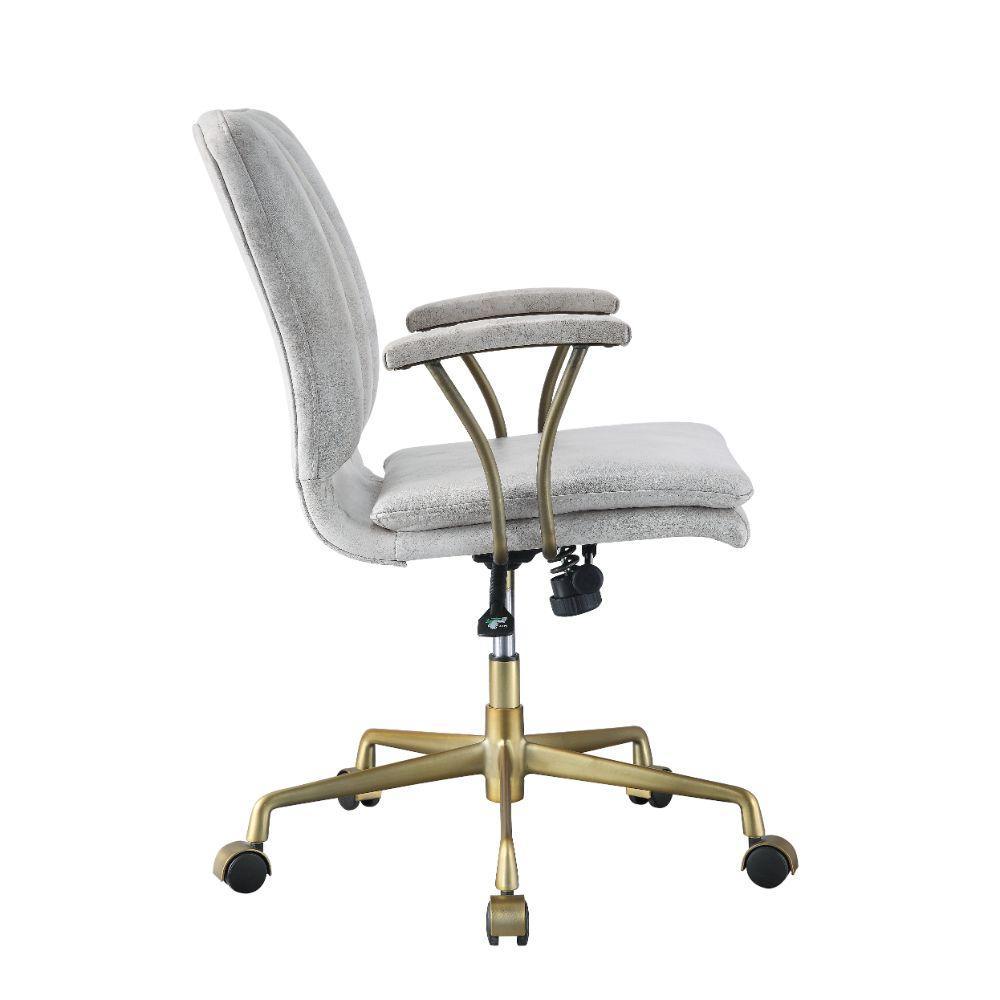 ACME Damir Office Chair, Vintage White Top Grain Leather & Chrome FredCo