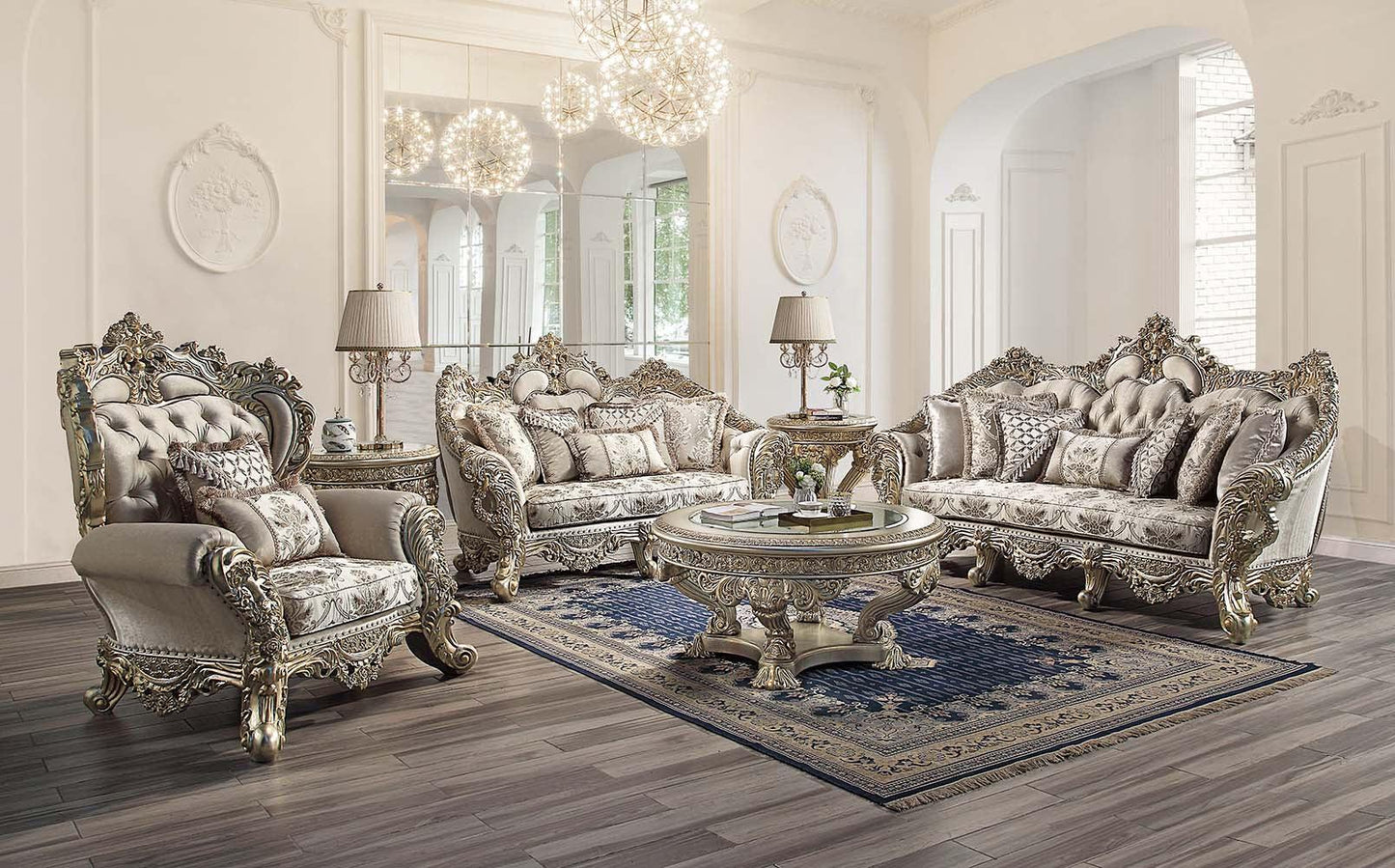 ACME Danae Chair w/2 Pillows, Fabric, Champagne & Gold Finish FredCo