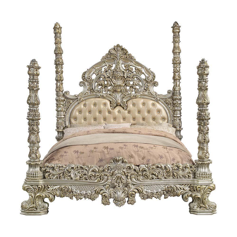 ACME Danae Eastern King Bed, PU, Champagne & Gold Finish FredCo