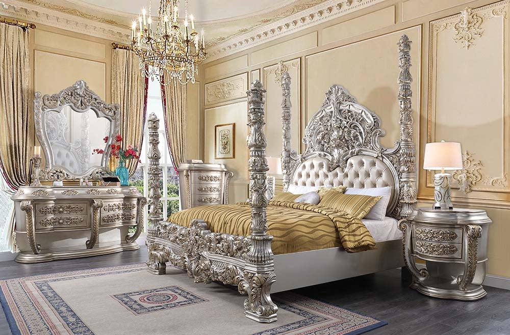 ACME Danae Eastern King Bed, PU, Champagne & Gold Finish FredCo