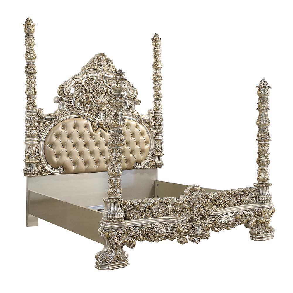 ACME Danae Eastern King Bed, PU, Champagne & Gold Finish FredCo