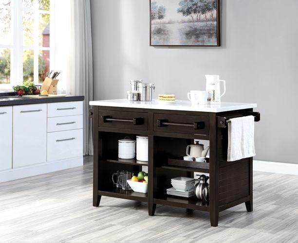 ACME Darwid Kitchen Island, Marble Top & Gray Finish FredCo