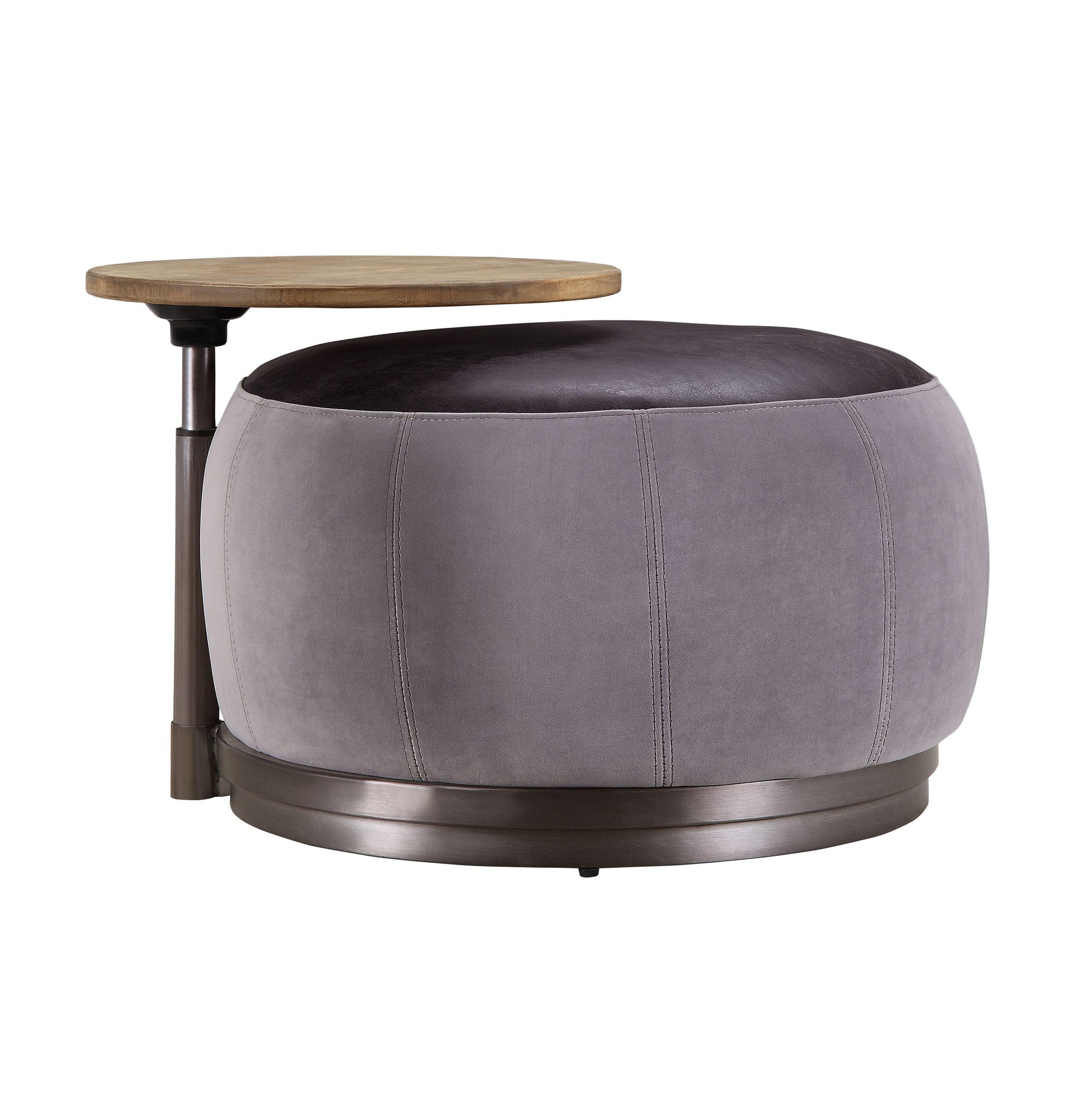 ACME Decapree Ottoman, Antique Slate Top Grain Leather & Gray Velvet FredCo