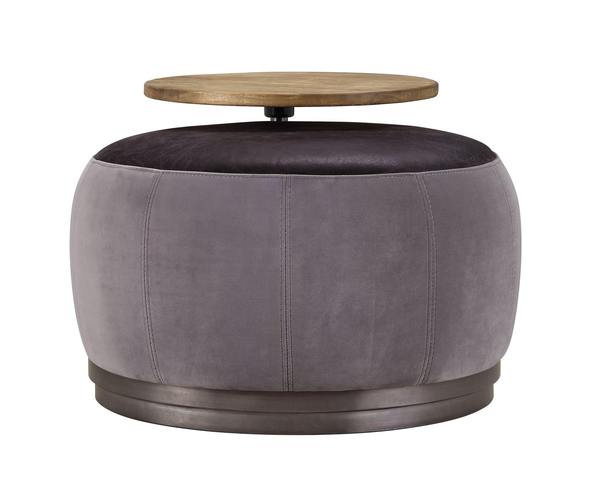 ACME Decapree Ottoman, Antique Slate Top Grain Leather & Gray Velvet FredCo