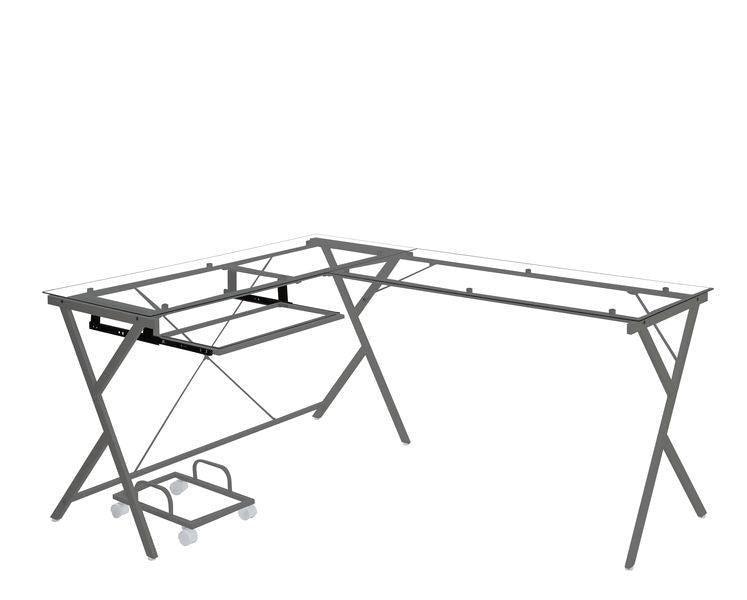 ACME Demas Computer Desk, Clear Glass & Silver Finish FredCo