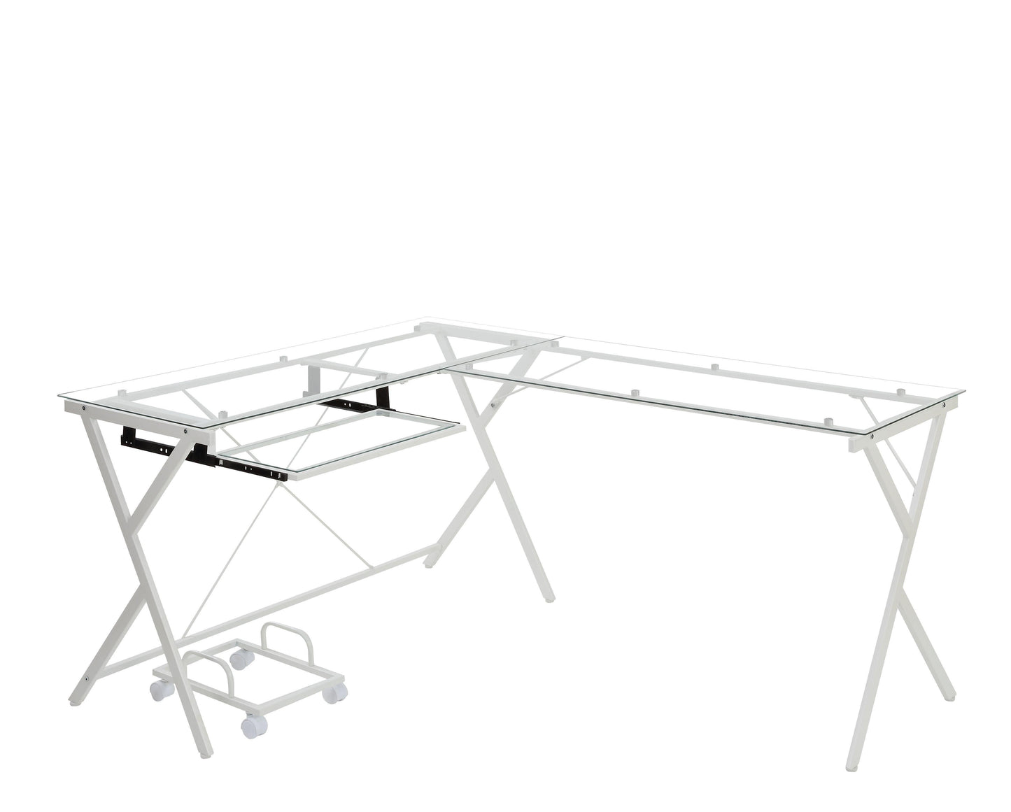 ACME Demas Computer Desk, Clear Glass & White Finish FredCo