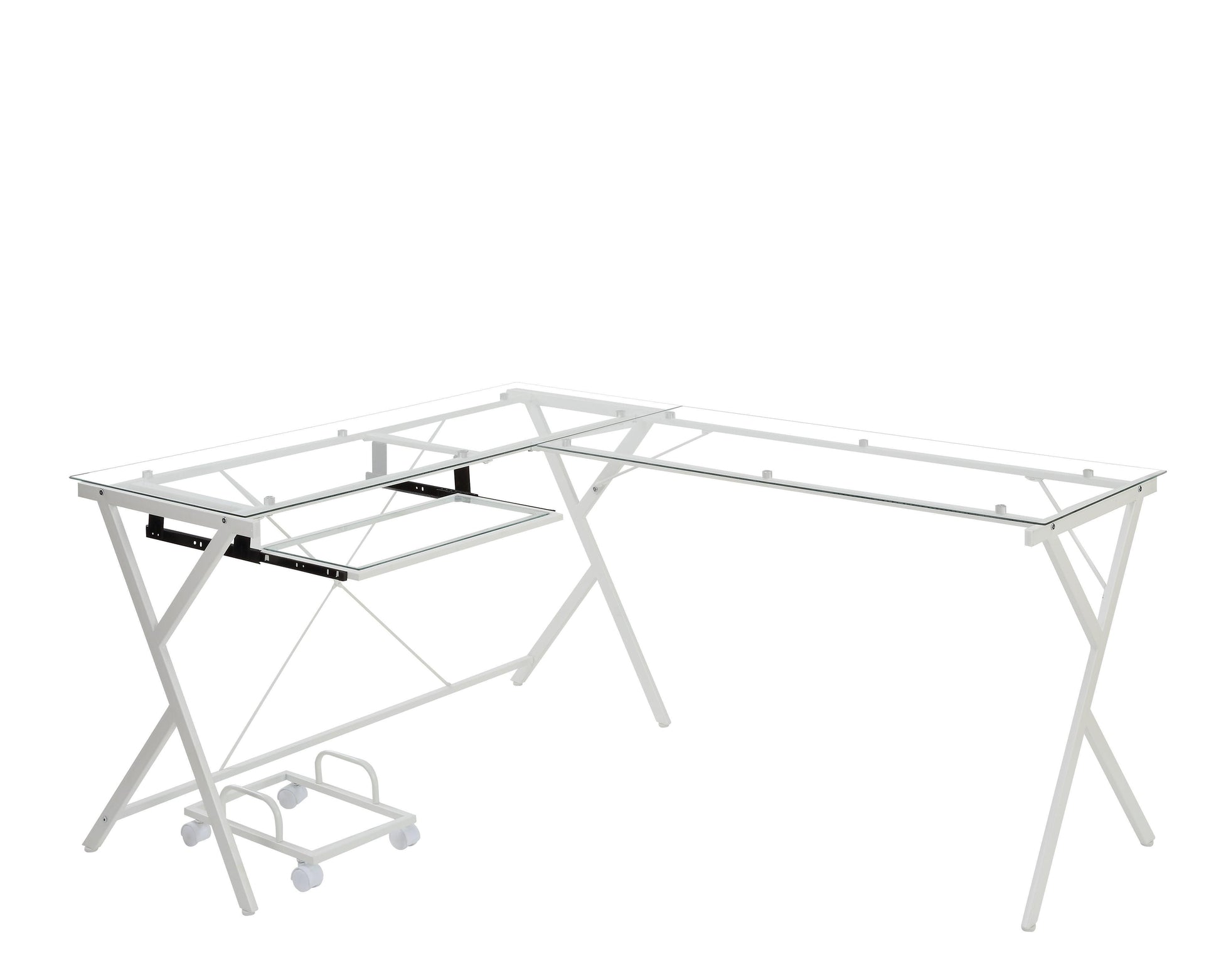 ACME Demas Computer Desk, Clear Glass & White Finish FredCo