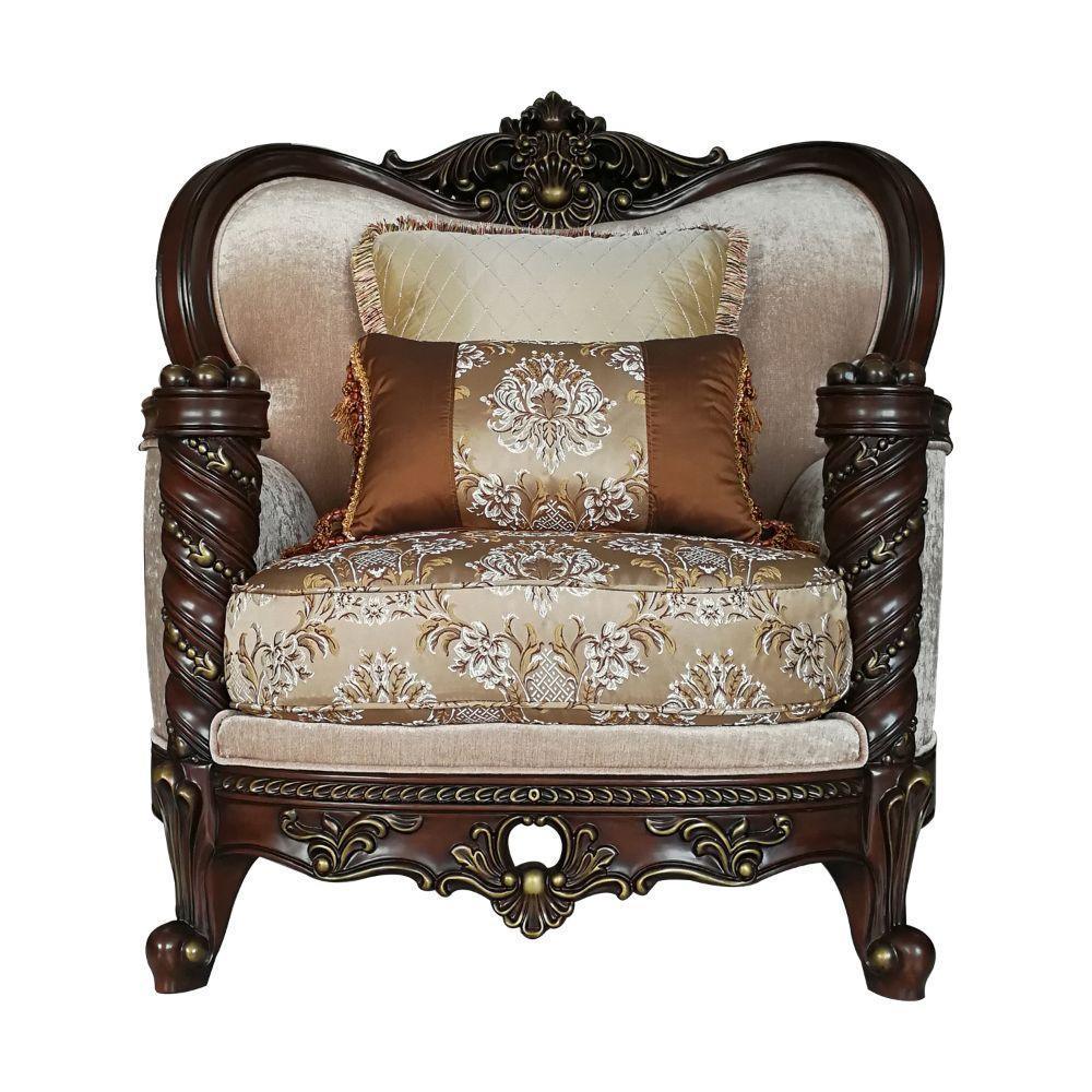ACME Devayne Chair w/2 Pillows, Fabric & Dark Walnut FredCo