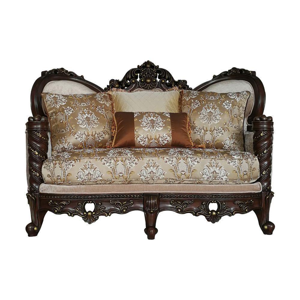 ACME Devayne Loveseat w/4 Pillows, Fabric & Dark Walnut FredCo