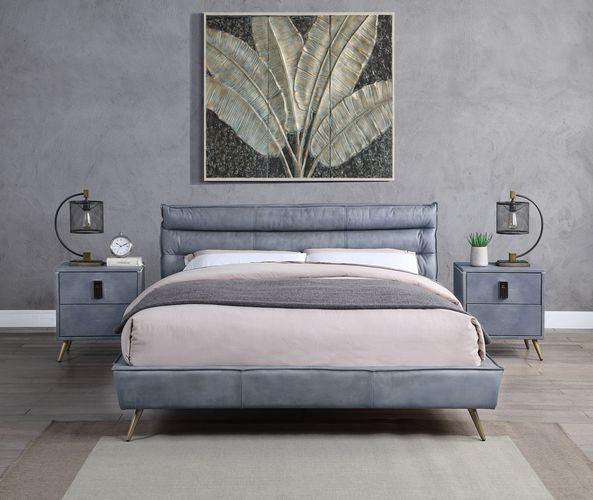 ACME Doris Queen Bed, Gray Top Grain Leather FredCo