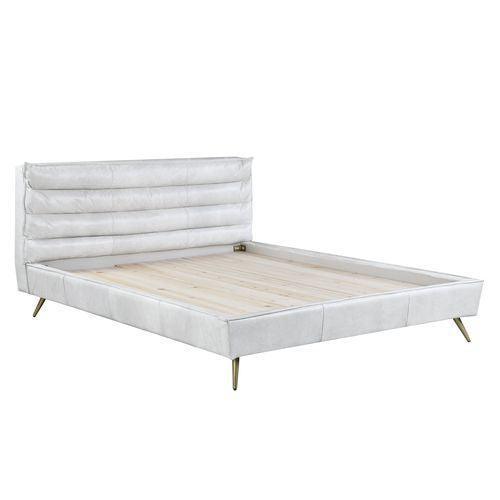 ACME Doris Queen Bed, Vntage White Top Grain Leather FredCo