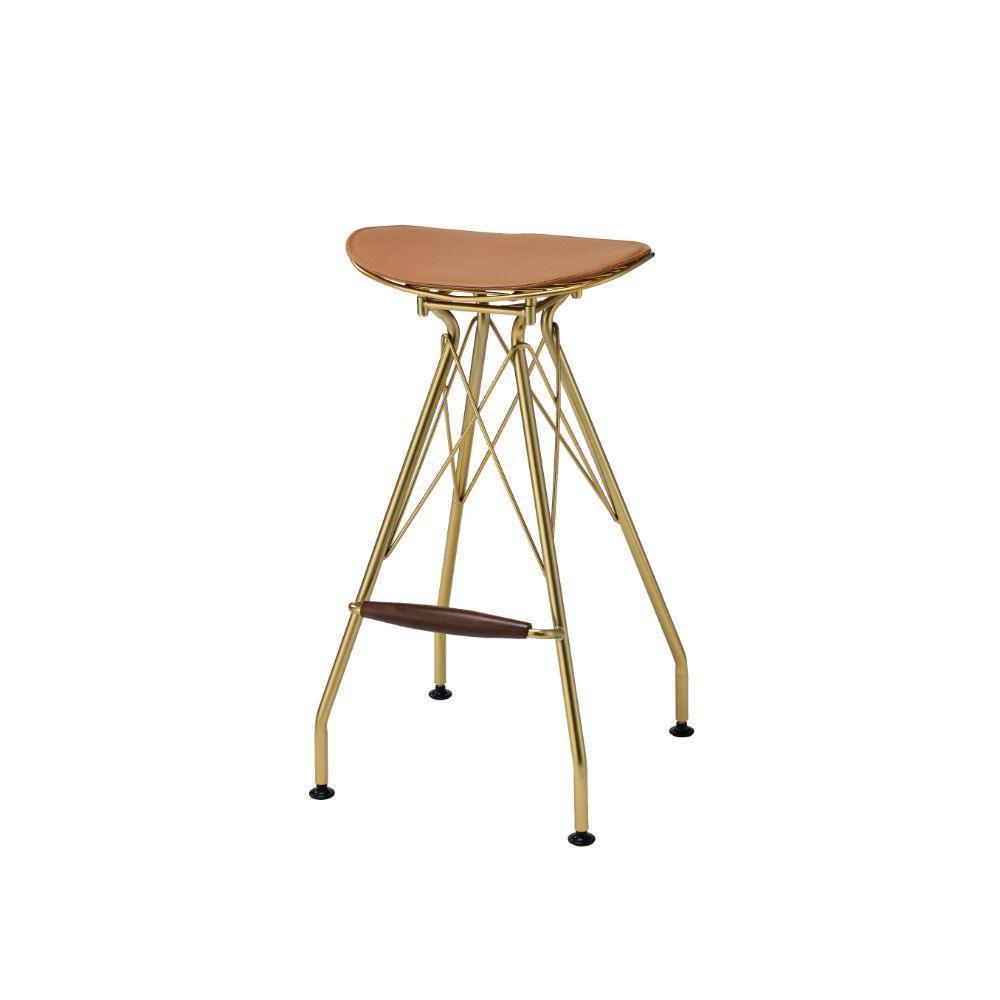 ACME Dragea Bar Stool (Set-2), Whiskey PU & Gold FredCo
