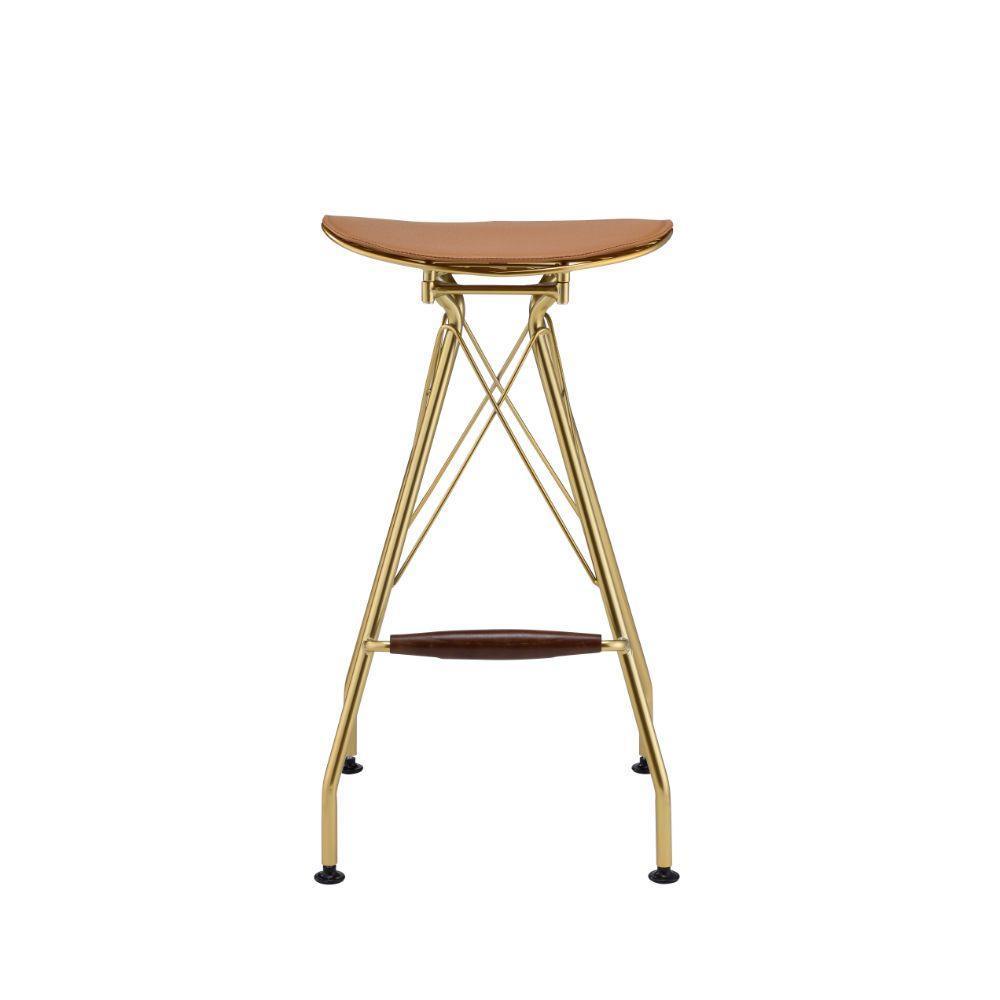 ACME Dragea Bar Stool (Set-2), Whiskey PU & Gold FredCo