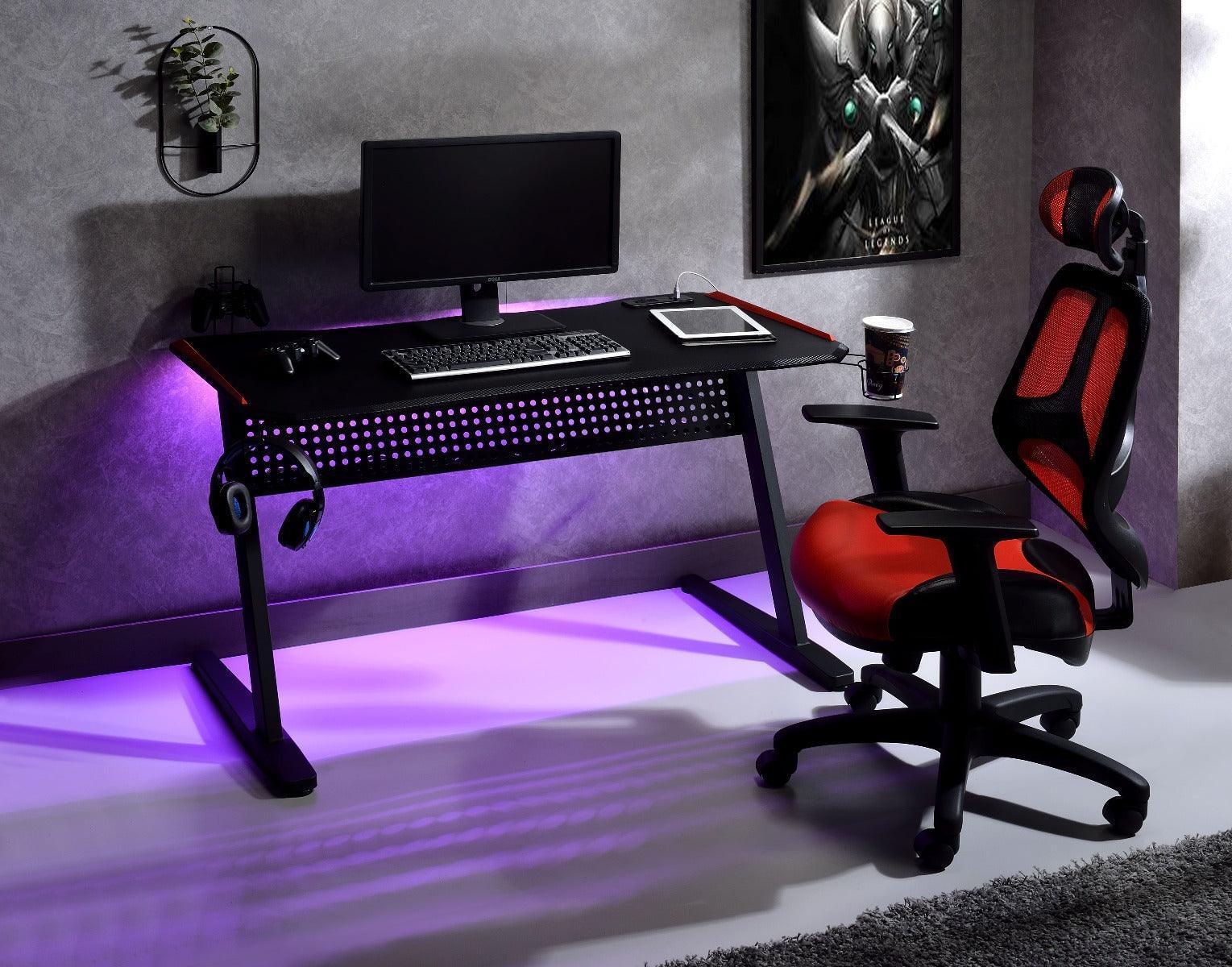 ACME Dragi Gaming Table w/USB Port, Black & Red Finish FredCo