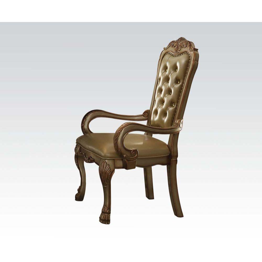 ACME Dresden Arm Chair (Set-2), Bone PU & Gold Patina FredCo