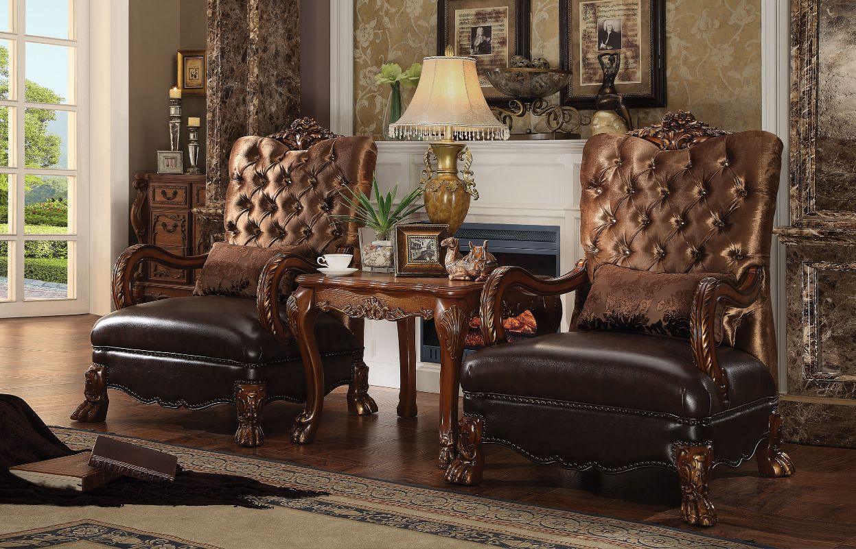 ACME Dresden Chair w/1 Pillow, Golden Brown Velvet & Cherry Oak FredCo
