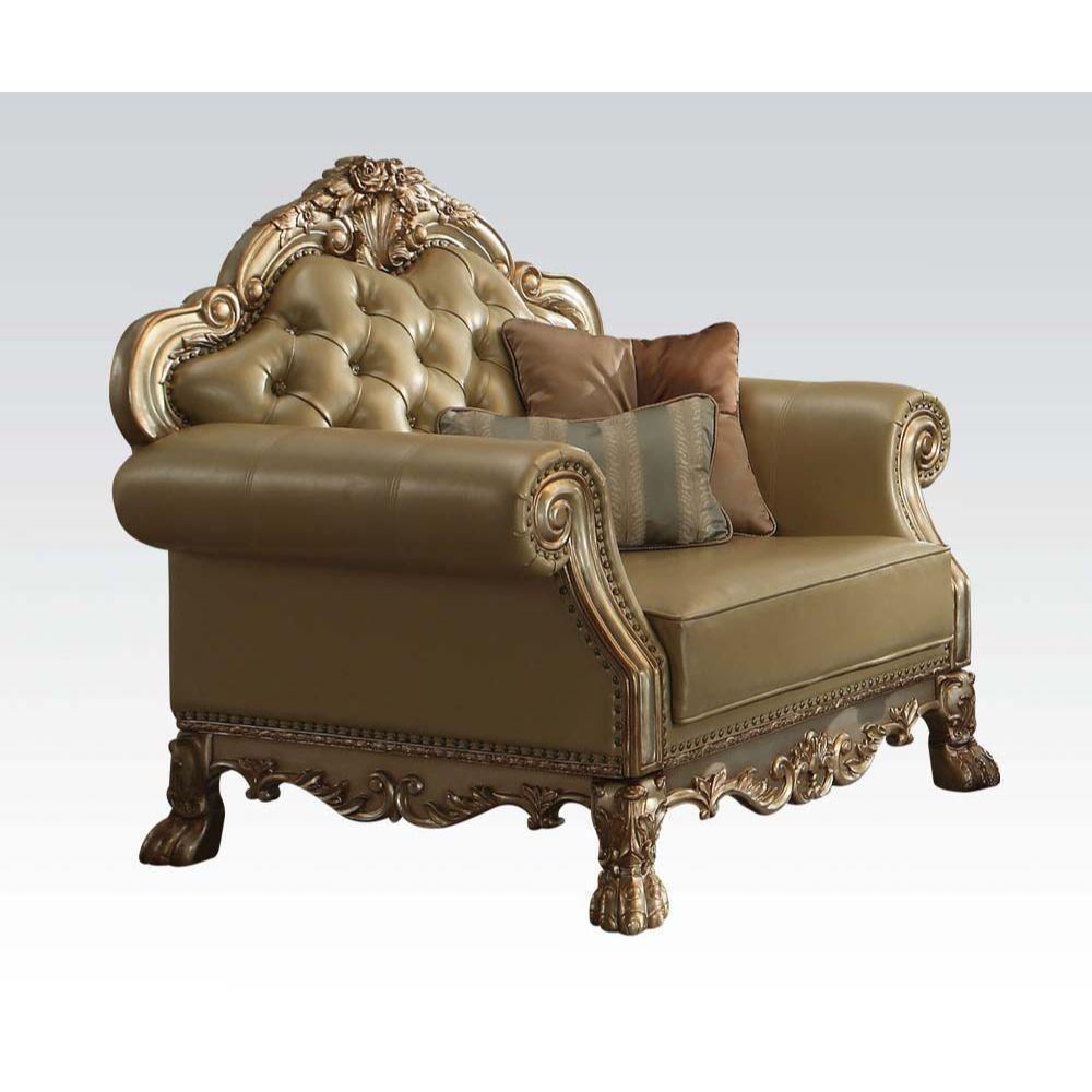 ACME Dresden Chair w/2 Pillows, Bone PU & Gold Patina FredCo