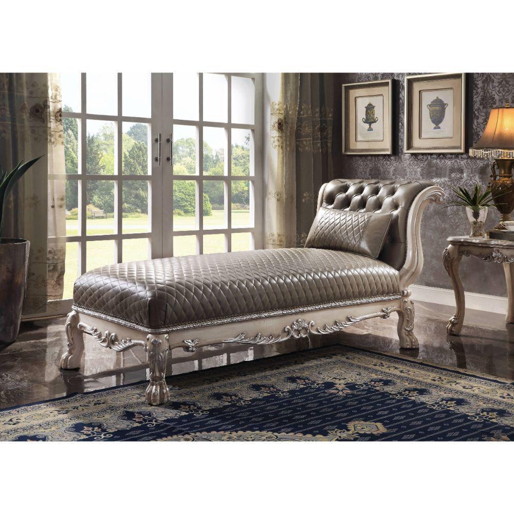 ACME Dresden Chaise w/1 Pillow, Vintage Bone White & PU FredCo