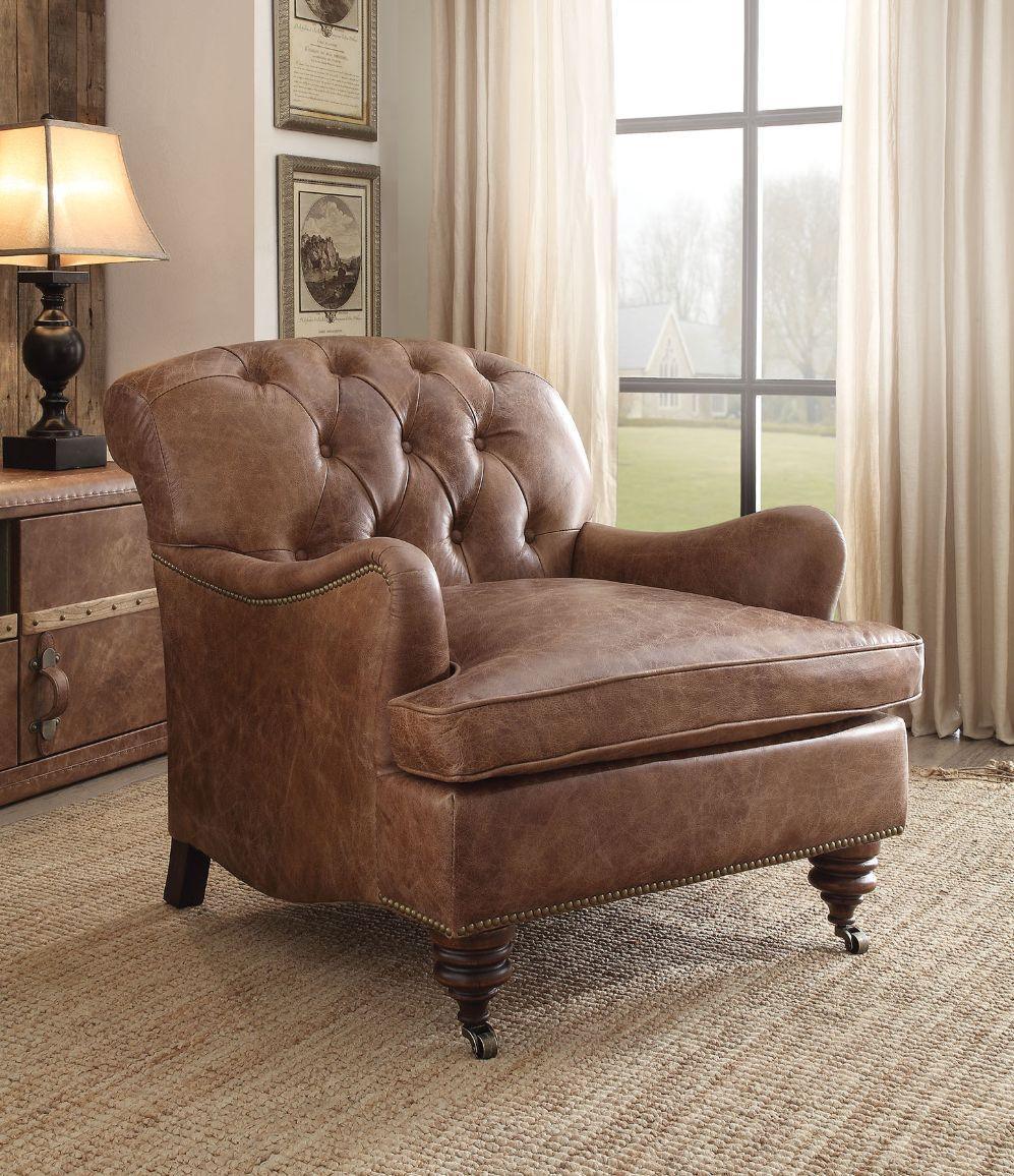 ACME Durham Accent Chair, Retro Brown Top Grain Leather FredCo