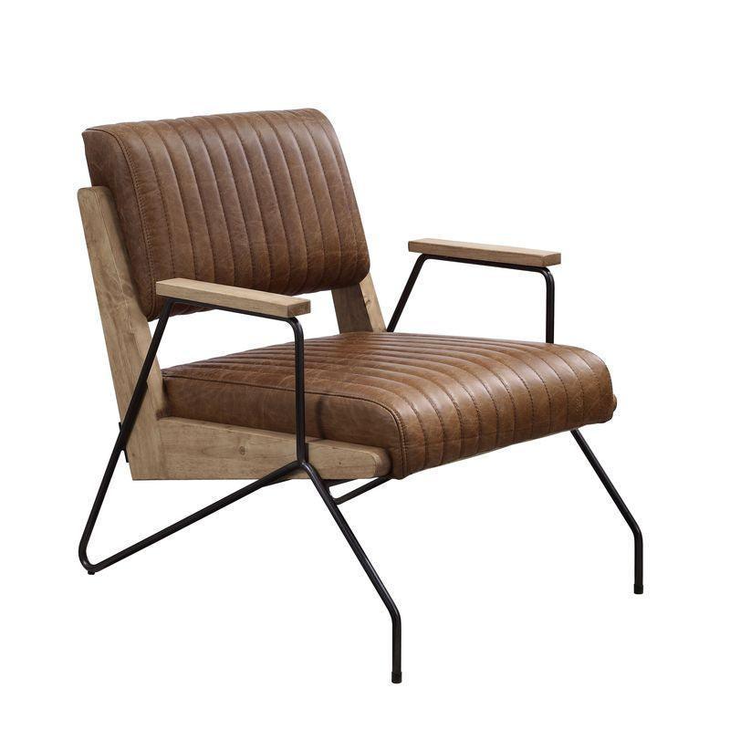 ACME Eacnlz Accent Chair, Cocoa Top Grain Leather & Matt Iron Finish FredCo