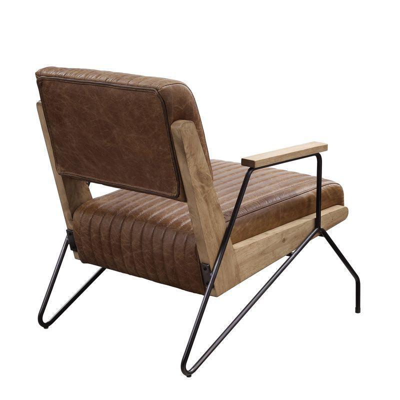 ACME Eacnlz Accent Chair, Cocoa Top Grain Leather & Matt Iron Finish FredCo