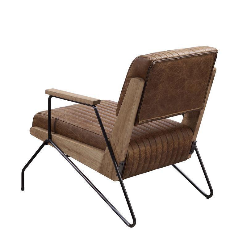 ACME Eacnlz Accent Chair, Cocoa Top Grain Leather & Matt Iron Finish FredCo