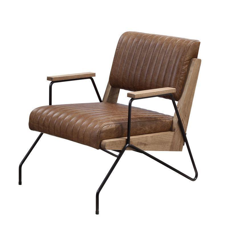 ACME Eacnlz Accent Chair, Cocoa Top Grain Leather & Matt Iron Finish FredCo