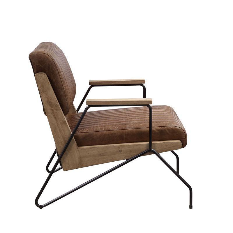ACME Eacnlz Accent Chair, Cocoa Top Grain Leather & Matt Iron Finish FredCo
