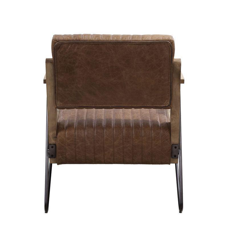 ACME Eacnlz Accent Chair, Cocoa Top Grain Leather & Matt Iron Finish FredCo