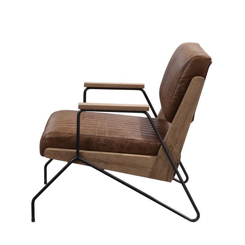 ACME Eacnlz Accent Chair, Cocoa Top Grain Leather & Matt Iron Finish FredCo