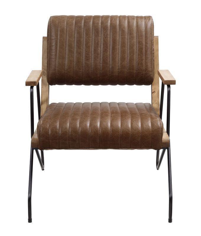 ACME Eacnlz Accent Chair, Cocoa Top Grain Leather & Matt Iron Finish FredCo