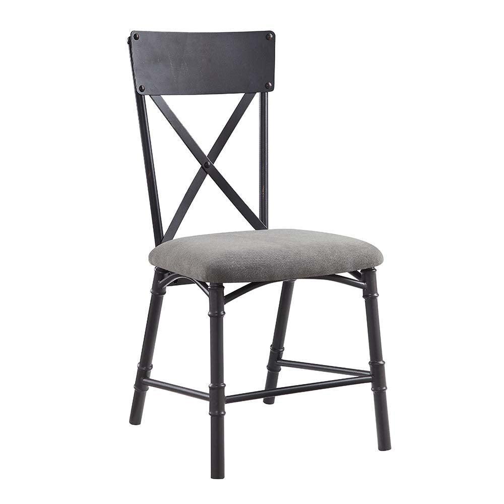 ACME Edina Side Chair (Set-2), Gray Fabric, Oak & Sandy Black Finish FredCo