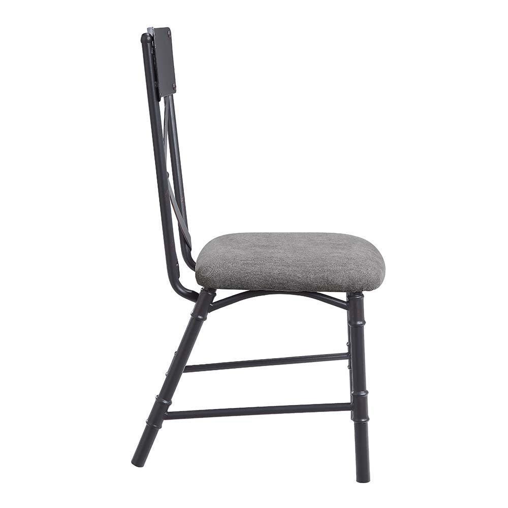 ACME Edina Side Chair (Set-2), Gray Fabric, Oak & Sandy Black Finish FredCo