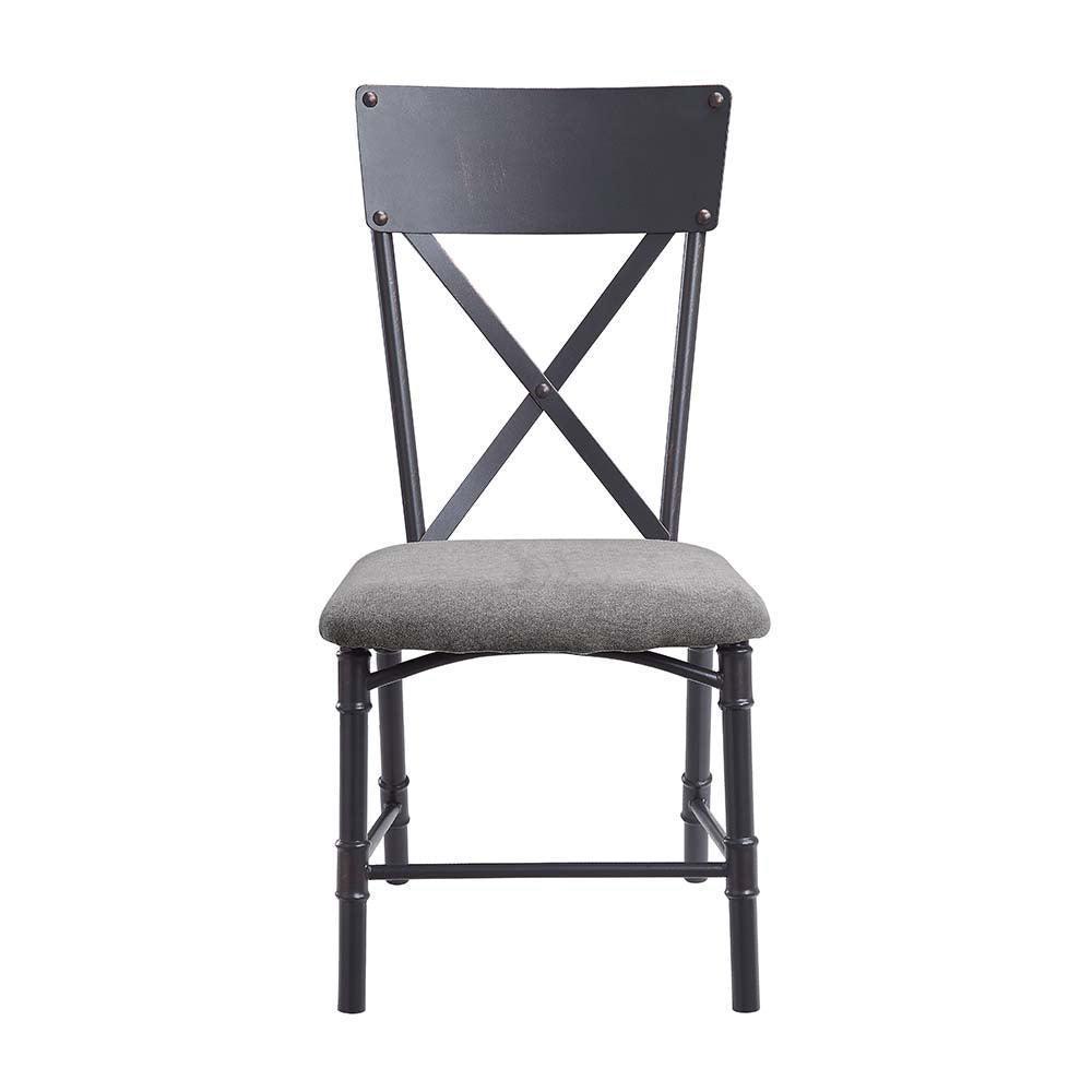 ACME Edina Side Chair (Set-2), Gray Fabric, Oak & Sandy Black Finish FredCo
