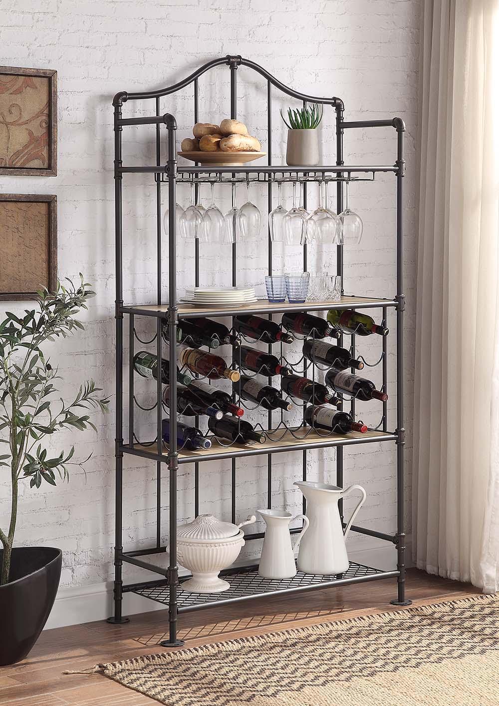 ACME Edina Wine Shelf, Oak & Sandy Black Finish FredCo