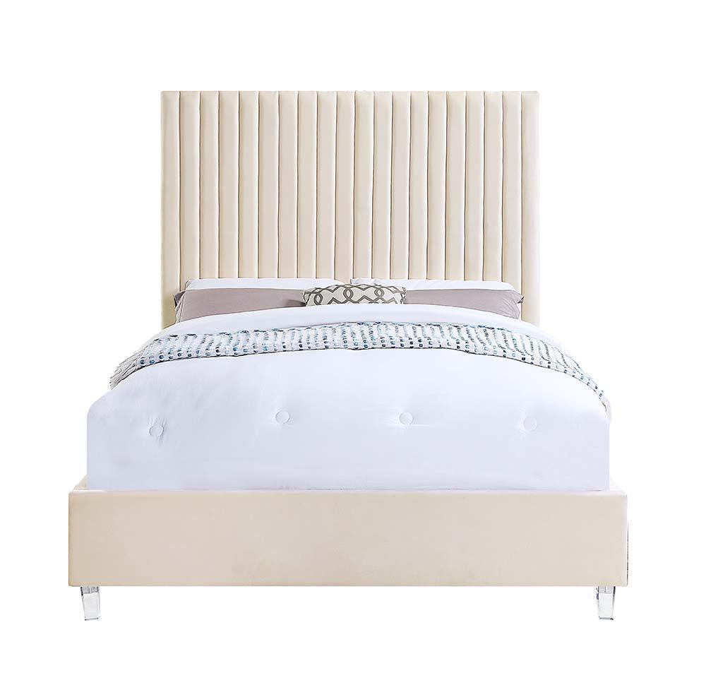 ACME Edzia Queen Bed, Beige Velvet FredCo