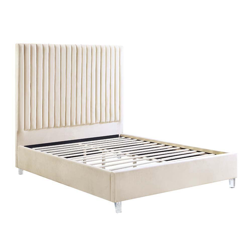 ACME Edzia Queen Bed, Beige Velvet FredCo
