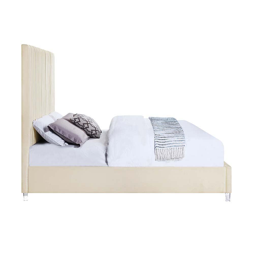 ACME Edzia Queen Bed, Beige Velvet FredCo