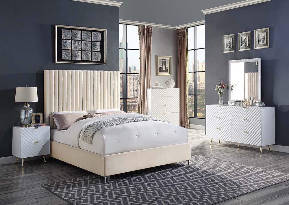 ACME Edzia Queen Bed, Beige Velvet FredCo