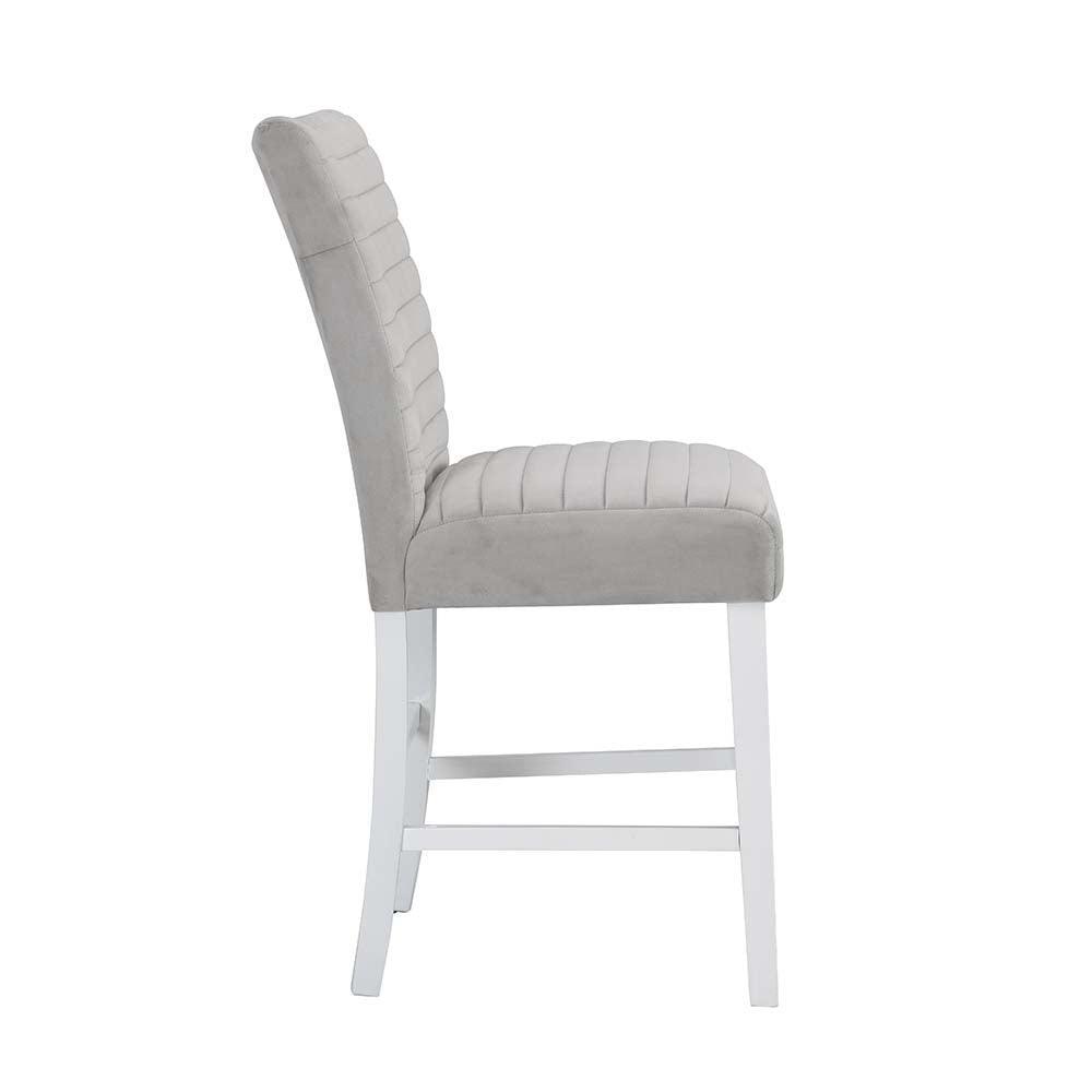 ACME Elizaveta Counter Height Chair (Set of 2), Gray Velvet, Faux Crystal Diamonds &White High Gloss Finish FredCo