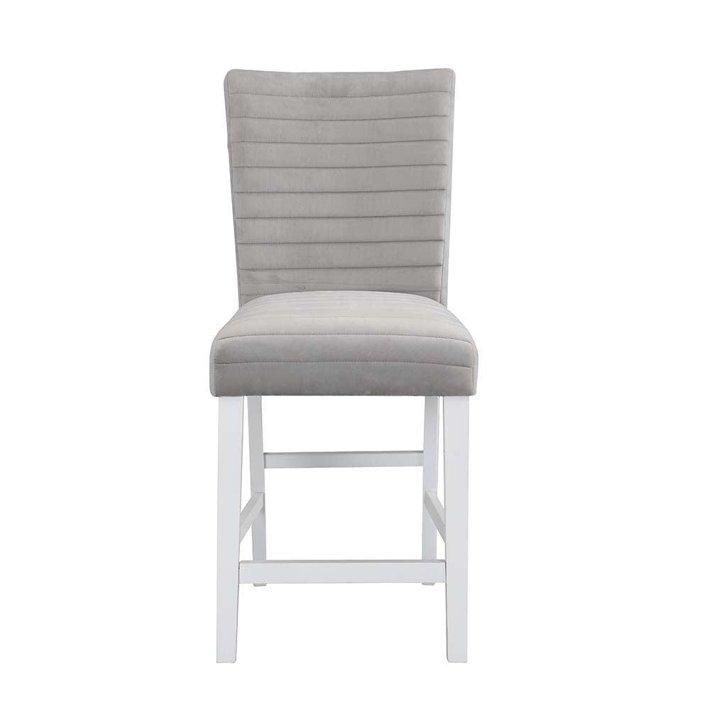 ACME Elizaveta Counter Height Chair (Set of 2), Gray Velvet, Faux Crystal Diamonds &White High Gloss Finish FredCo