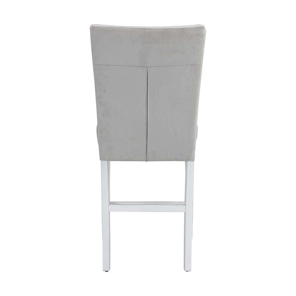 ACME Elizaveta Counter Height Chair (Set of 2), Gray Velvet, Faux Crystal Diamonds &White High Gloss Finish FredCo